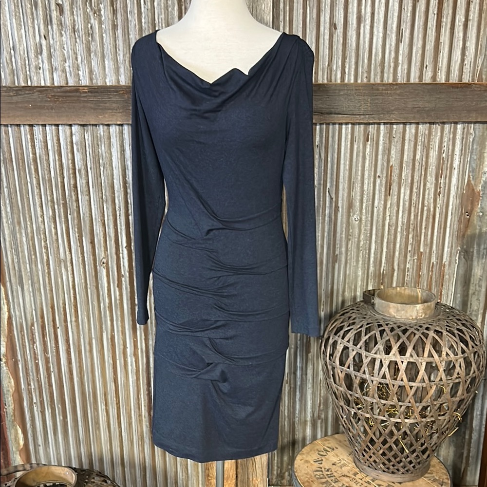 Nicole Miller Blue Ruched Long Sleeve Sheath Dress